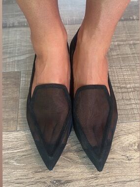Nicholas Kirkwood black pointy toe mesh flats size 36.5